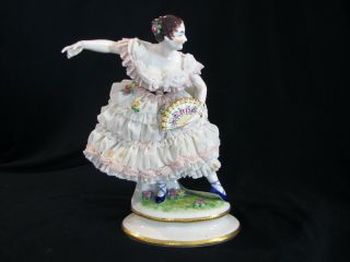 Antique Muller Volkstedt Dresden Lace Figure Of A Dancer - 11 " -