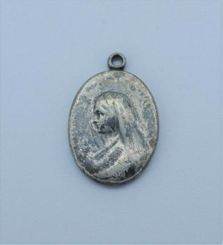 Vintage Sacred Heart Of Jesus Madonna Virgin Mary Charm Medal Pendant Silhouette