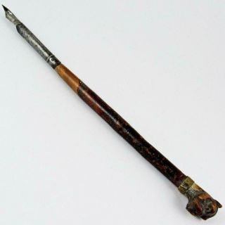 Antique Victorian Eagle Pencil Co.  Carved Wooden Treen Glass Eye Dog Dip Pen