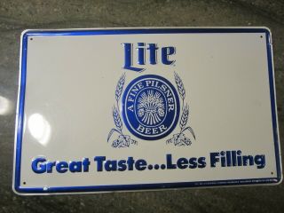 Miller Lite “great Taste.  Less Filling” 1981 Metal Tin Beer Sign 16 " X 10 "