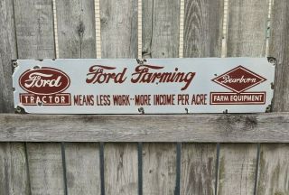 Ford Farming Porcelain Sign Tractor Dearborn Farm Equipment Agriculture Vintage
