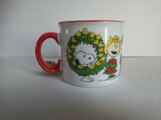 Snoopy Peanuts Woodstock Peace Love Joy Mug Large Christmas Holiday Wreath 21.  8o