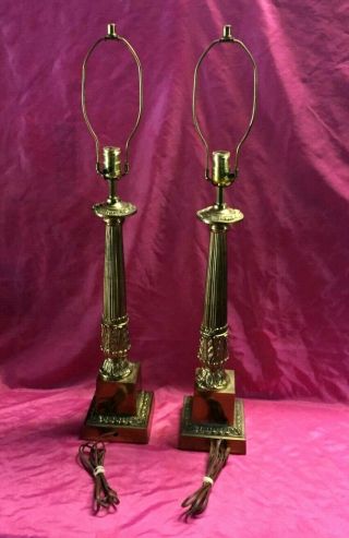 Antique Vintage Brass Neoclassical Corinthian Column Table Lamps 33” 2