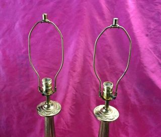 Antique Vintage Brass Neoclassical Corinthian Column Table Lamps 33” 3
