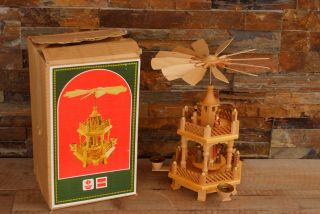 Vintage German Vero Expertic Wooden Christmas Nativity Tower Pyramid Windmill