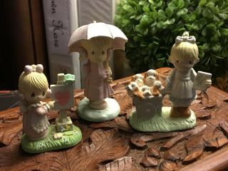 (3) Precious Moments - Miniatures - Puppies/love You/girl With Umbrella -