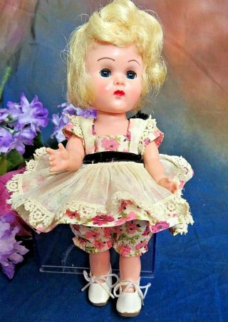 Vintage 1950s Vogue Ginny Doll Hard Plastic Bkw Ml In Pink Rose Bud Tagged Dress