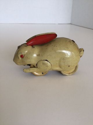 Vintage Tin Litho Toy Rabbit Bunny Floppy Ears Push To Wind - Up Made In Japan