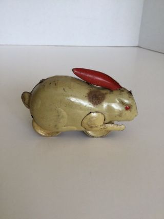 Vintage Tin Litho Toy Rabbit Bunny Floppy Ears Push to Wind - Up Made In Japan 2