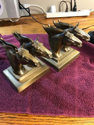 Vintage Bronze Brass Double Horse Head Bookends Frankart Antique Set