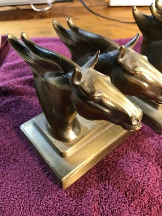 Vintage Bronze Brass Double Horse Head Bookends Frankart Antique Set 2