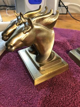 Vintage Bronze Brass Double Horse Head Bookends Frankart Antique Set 3