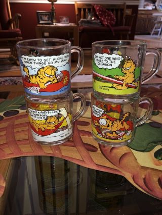 Set Of 4 Vintage 1978 Mcdonalds Garfield Glass Coffee Cups Mugs Jim Davis