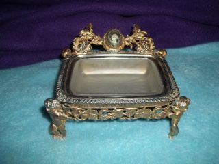 Fancy Soap Dish Gold With Cameo And Cherbs