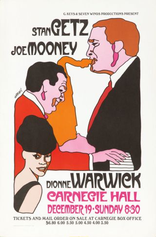 Vintage Poster Dionne Warwick Stan Getz Joe Mooney Jazz Music Blues 60s