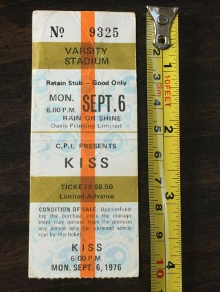 Kiss Vintage Concert Ticket Stub 1976 Paul Stanley Gene Simmons Ace Frehley