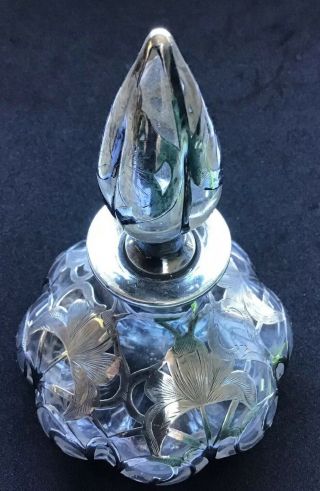 Antique Perfume Bottle.  1000 Fine Silver Overlay Large Clear Glass C - 23 - 2
