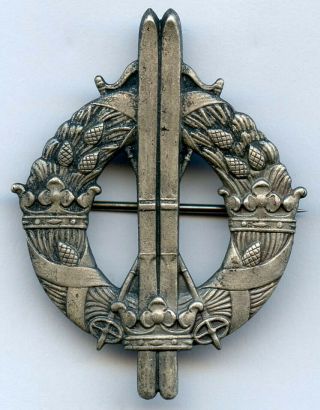 Sweden Wwii 1945 Skiing Ski Military Award 2 Class Silver Badge Pin Grade