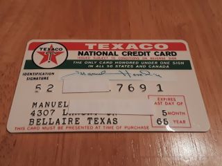Vintage Texaco National Gas Oil Credit Card Service Station Year 65 Charge Card