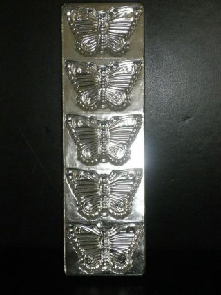 Vintage Metal Chocolate Mold Flat Of 5 Butterflies.