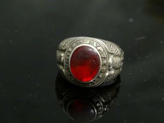 Rare Vintage Sterling Silver Us Army Ring W/red Stone Sz 11 Sm