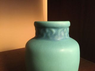 Vintage VAN BRIGGLE POTTERY Vase Matte Blue - Green/Signed 3