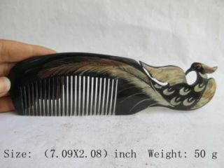 Exquisite Chinese Old Ox Horn Hand - Carved Comb A02