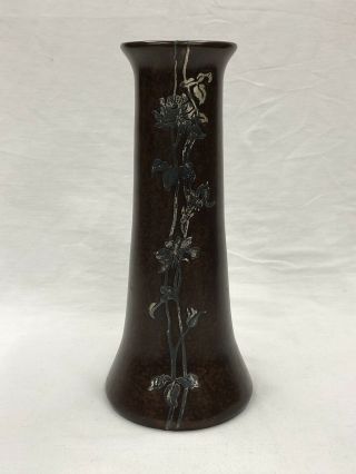 Arts And Crafts Tall Heintz Finish Sterling Silver Over Bronze Vase Nr