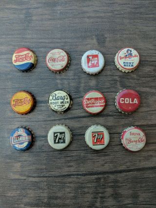 Vintage Cork Bottle Caps Pepsi - Cola,  Coca - Cola,  Dr Pepper,  7up,  And Indian Club
