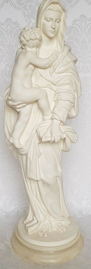 Vintage Italian Art Sculpture Madonna W/baby Signed Gianenelli Alabaster& Marble