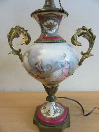 Antique French Sevres Style Hand Painted Porcelain Lamp W/ Ormolu Signed Vitri