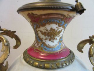Antique French Sevres Style Hand Painted Porcelain Lamp w/ Ormolu signed VITRI 2