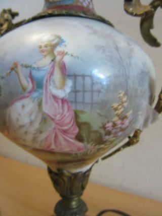 Antique French Sevres Style Hand Painted Porcelain Lamp w/ Ormolu signed VITRI 3