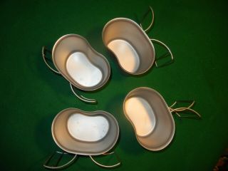 4 Metal Army Canteen Cups With Folding Butterfly Handles
