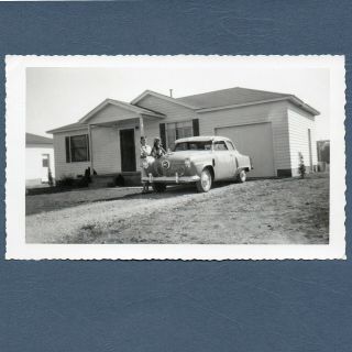 Vintage Found Photo Snapshot Ca.  1950 - 1951 Studebaker 2 - Door At Suburban House Vg