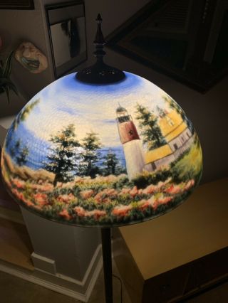 Antique Reverse Painted Glass Lamp Shade Art Craft Nouveau Handel Hubbard Era