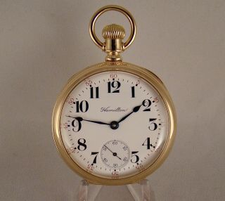 107 Years Old Hamilton " 924 " 17j 14k Gold Filled Open Face 18sgreat Pocket Watch