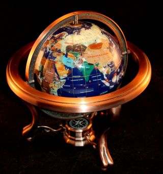 Mother Of Pearl Mop Gemstone Inlay Globe 9 Inch Globe 11 Inches Tall World Map