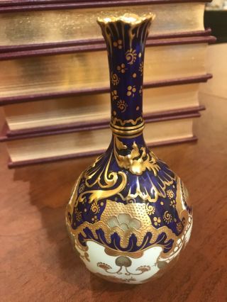 Antique Royal Crown Derby Porcelain Vase Jeweled Cobalt Blue Gold C1901