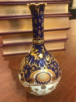 ANTIQUE Royal Crown Derby Porcelain Vase jeweled cobalt blue gold c1901 2