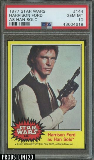 1977 Topps Star Wars 144 Harrison Ford Han Solo Psa 10 Gem