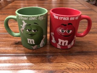 M&m Mars Green And Red Coffee Cup Mugs Set Of Two