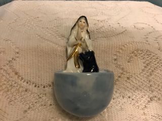 Vtg Porcelain St Anne And Blessed Virgin Mary Religious Holy Water Font Rare 5”