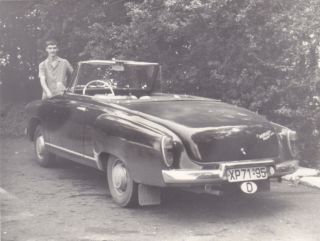 1950s Handsome Young Teen Boy Man W/ Vintage Car Cabriolet Soviet Russian Photo