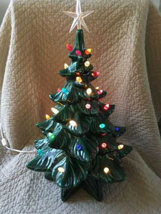 Vtg Green Atlantic Mold Electric Ceramic Christmas Tree Multi Colored Lights