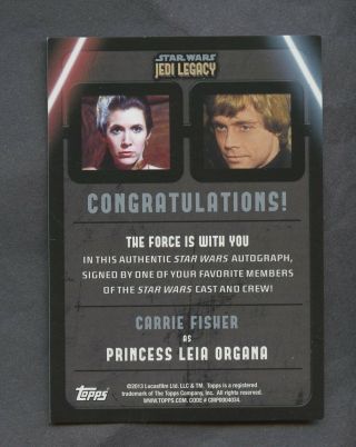 2013 Topps Star Wars Jedi Legacy Carrie Fisher as Princess Leia Organa AUTO 2