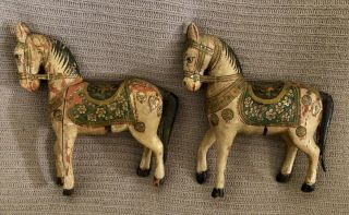2 ANTIQUE FOLK ART HORSES HAND PAINTED GREAT DETAIL CARNIVAL PARADE 2