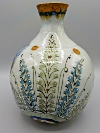 Vintage Ken Edwards Tonala Mexico Stoneware Bottle Vase Birds & Flowers 3