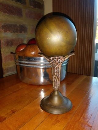Bronze Ball Sphere Globe On Pedestal Stand Victorian Era Art Noveau Vtg Antique