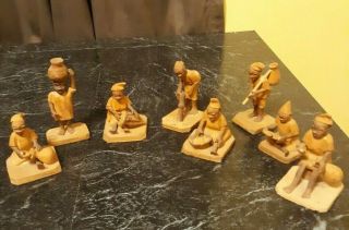 8 Vintage Miniature Wooden Hand Carved African Tribal Figurines Villagers
